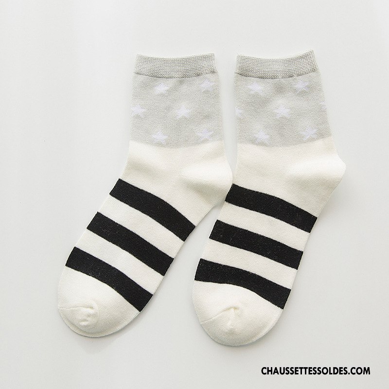 Chaussettes Mi Hautes Femme Étoile L'automne Hiver Dame Rayé Milieu Blanc