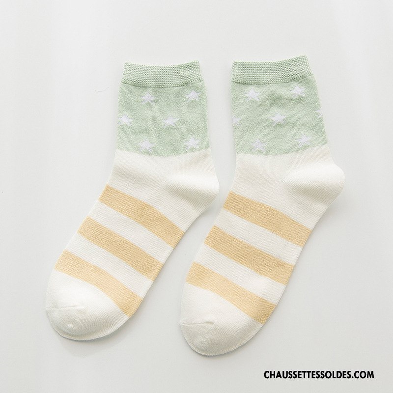 Chaussettes Mi Hautes Femme Étoile L'automne Hiver Dame Rayé Milieu Blanc