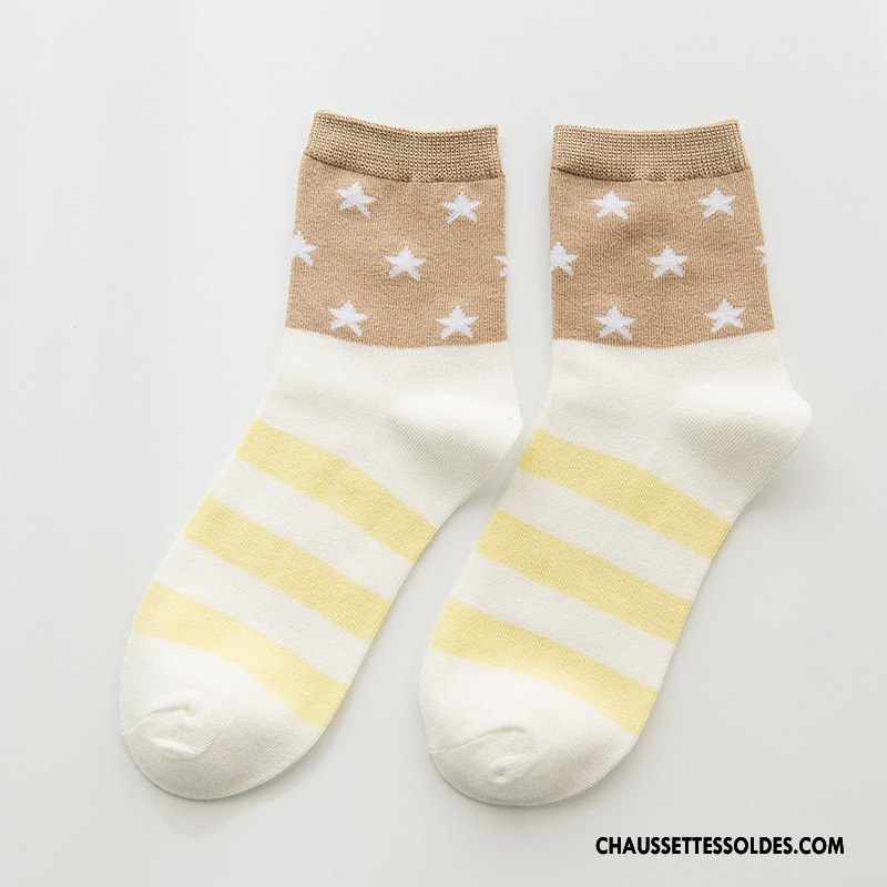Chaussettes Mi Hautes Femme Étoile L'automne Hiver Dame Rayé Milieu Blanc
