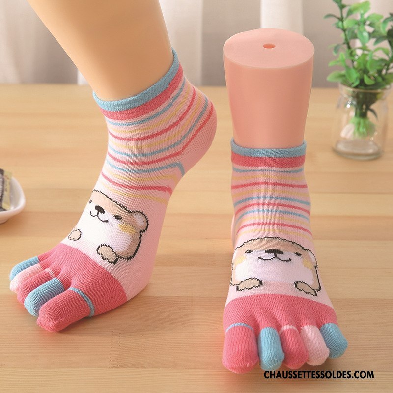Chaussettes Mi Hautes Femme Été Cinq Doigts Chaussette Basse Coupée 100% Coton Coton Bio Invisible Couleurs De Bonbons Coloré