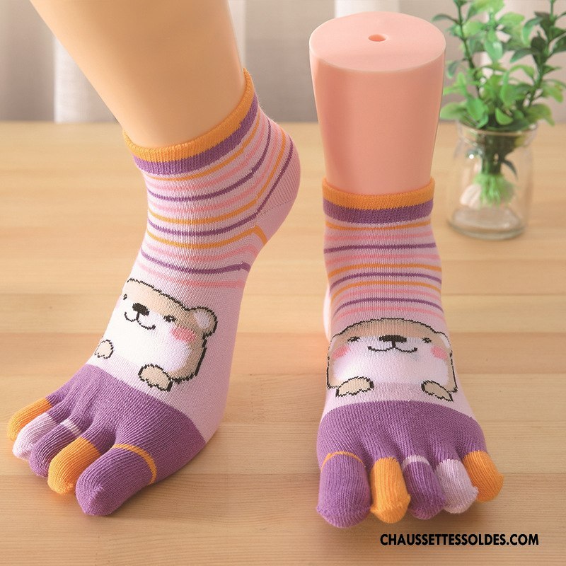 Chaussettes Mi Hautes Femme Été Cinq Doigts Chaussette Basse Coupée 100% Coton Coton Bio Invisible Couleurs De Bonbons Coloré