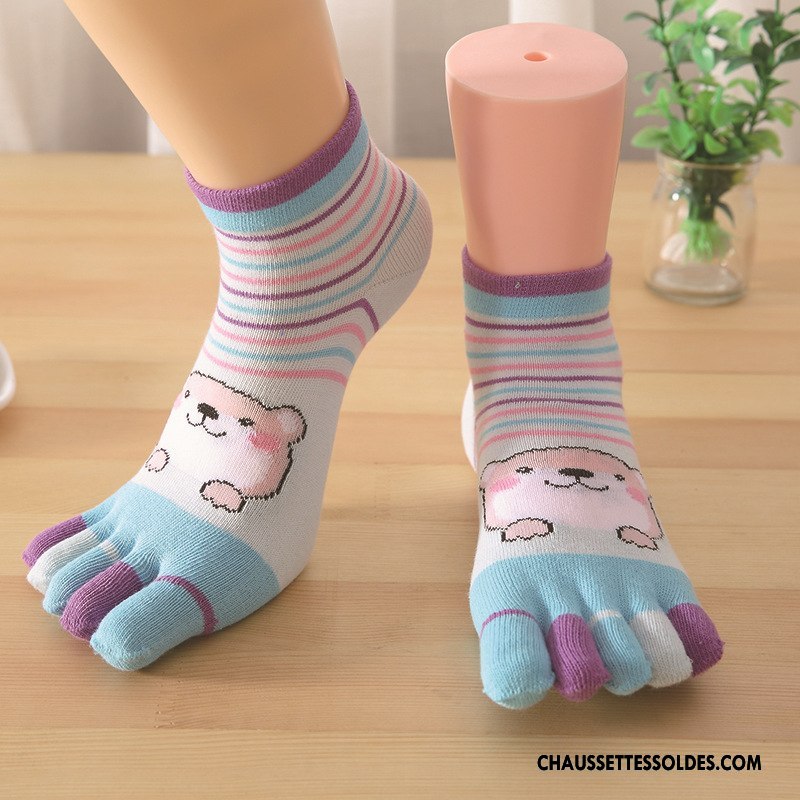 Chaussettes Mi Hautes Femme Été Cinq Doigts Chaussette Basse Coupée 100% Coton Coton Bio Invisible Couleurs De Bonbons Coloré