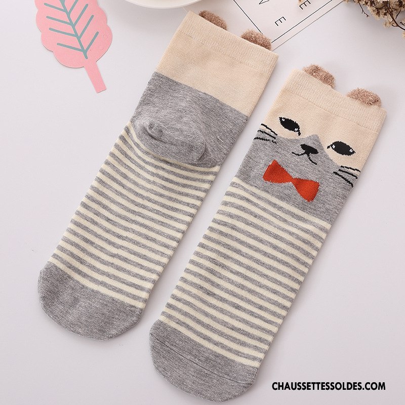 Chaussettes Mi Hautes Femme Été Le Nouveau Charmant Dessin Animé Dimensionnel Matelassé Jaune