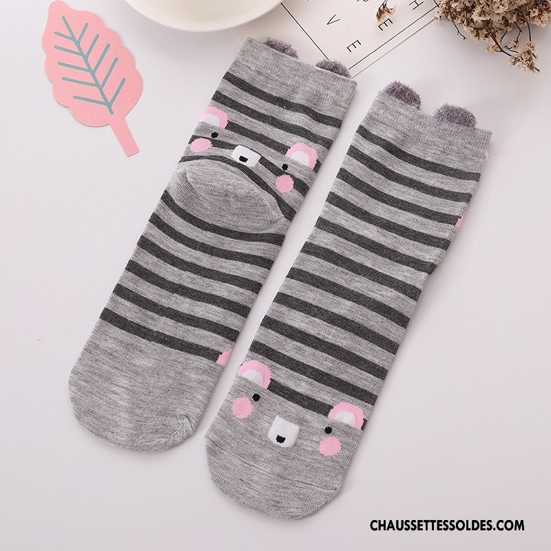 Chaussettes Mi Hautes Femme Été Le Nouveau Charmant Dessin Animé Dimensionnel Matelassé Jaune