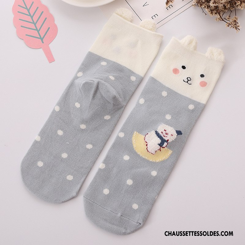 Chaussettes Mi Hautes Femme Été Le Nouveau Charmant Dessin Animé Dimensionnel Matelassé Jaune