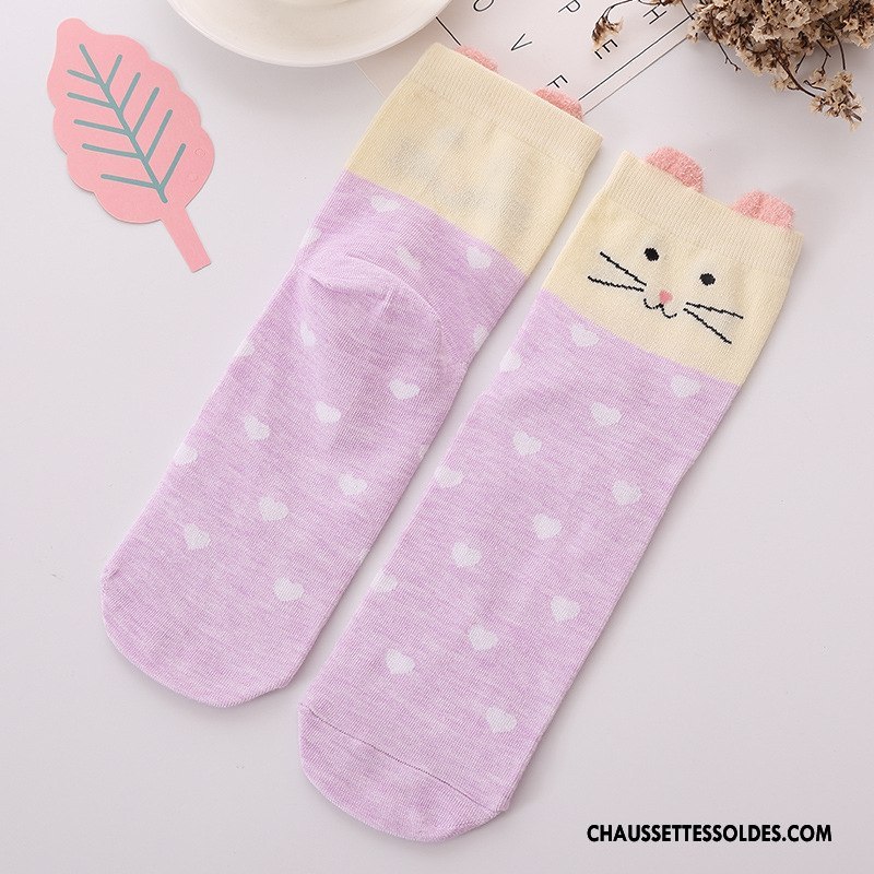 Chaussettes Mi Hautes Femme Été Le Nouveau Charmant Dessin Animé Dimensionnel Matelassé Jaune