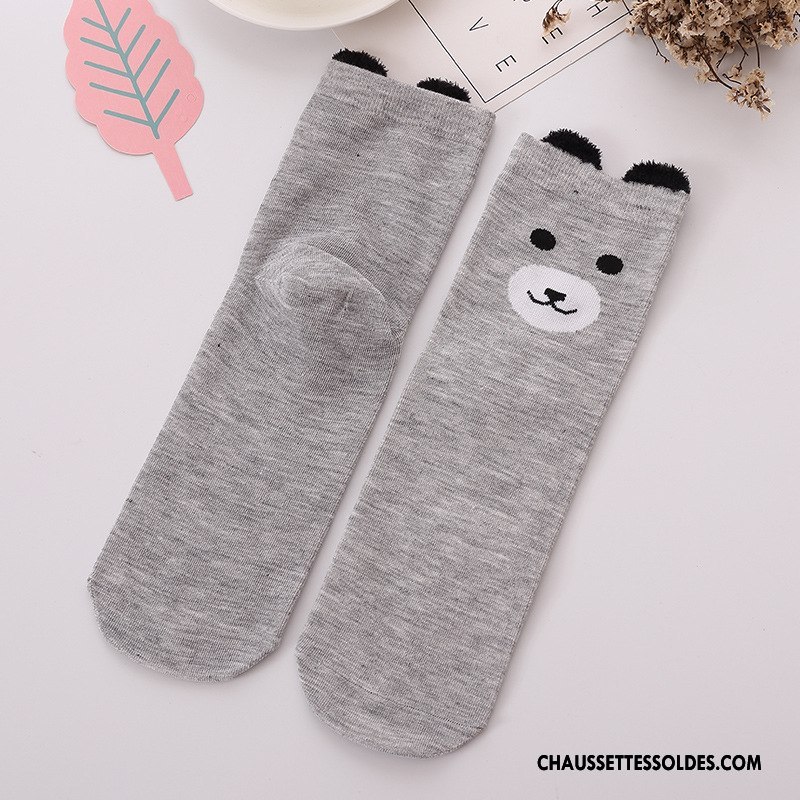 Chaussettes Mi Hautes Femme Été Le Nouveau Charmant Dessin Animé Dimensionnel Matelassé Jaune