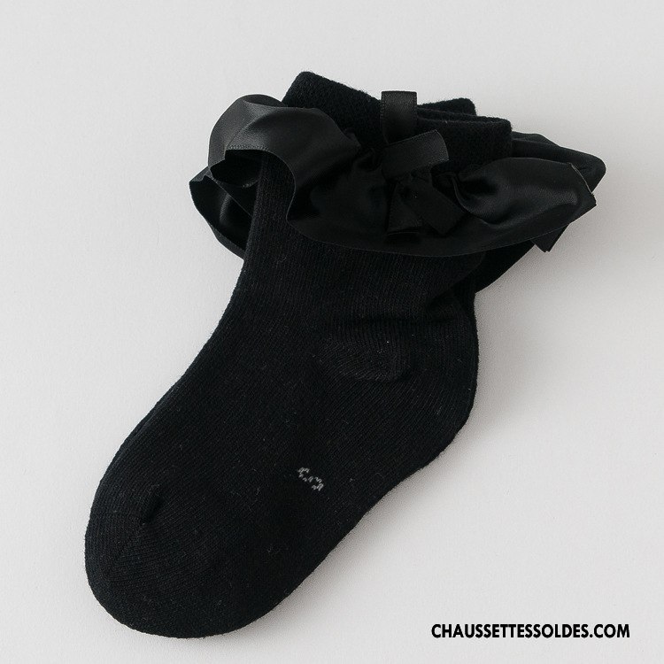 Chaussettes Mi Hautes Fille 100% Coton Chaussette Courte Papillon Soie L'automne Dentelle Bleu Marin