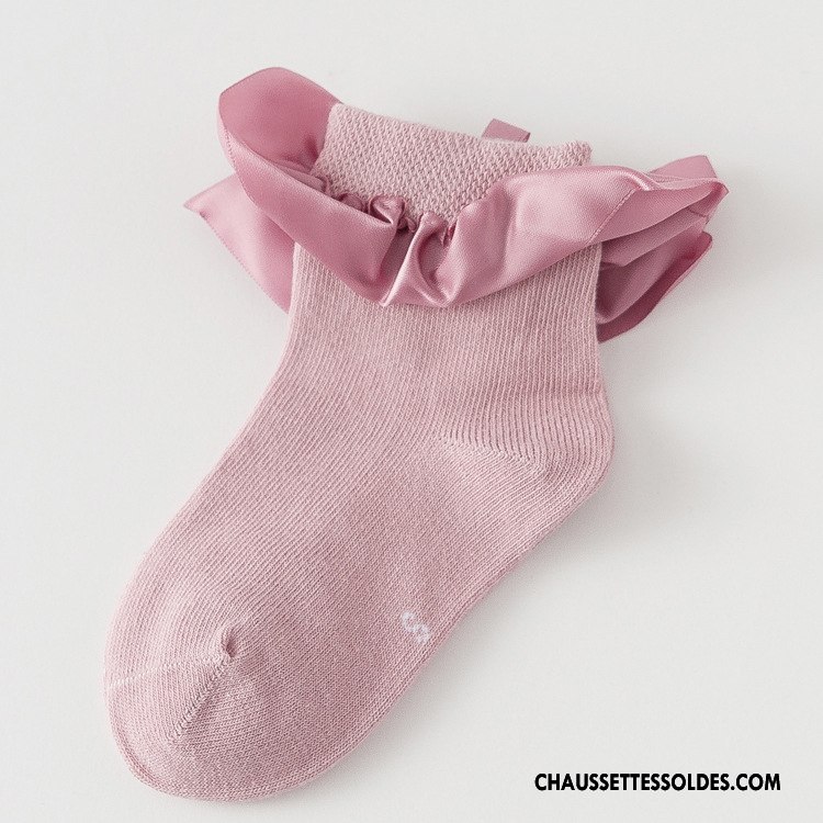 Chaussettes Mi Hautes Fille 100% Coton Chaussette Courte Papillon Soie L'automne Dentelle Bleu Marin
