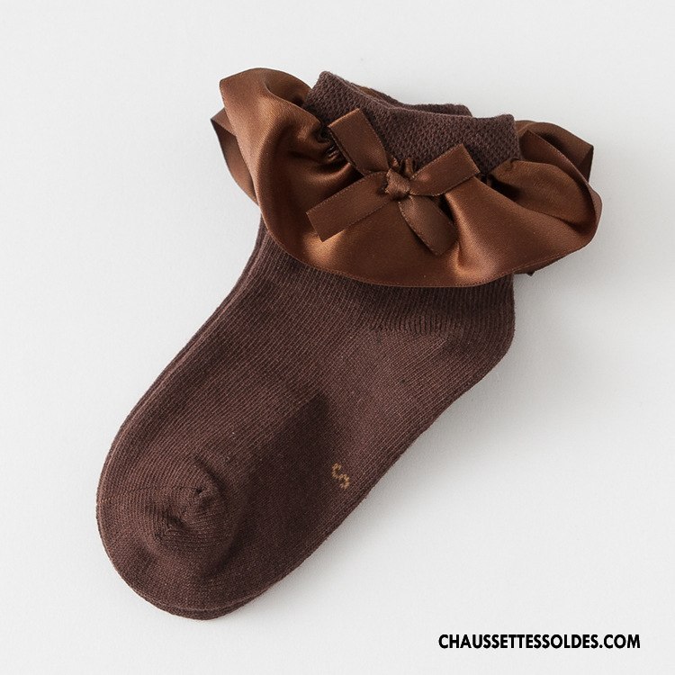 Chaussettes Mi Hautes Fille 100% Coton Chaussette Courte Papillon Soie L'automne Dentelle Bleu Marin