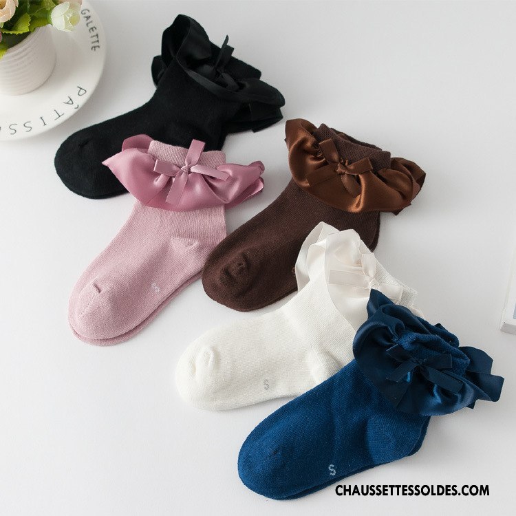 Chaussettes Mi Hautes Fille 100% Coton Chaussette Courte Papillon Soie L'automne Dentelle Bleu Marin