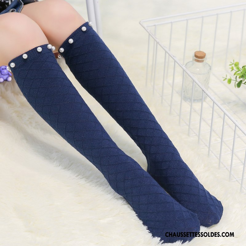 Chaussettes Mi Hautes Fille 100% Coton Enfant Femme Perle Engrener Chaussettes En Coton Noir