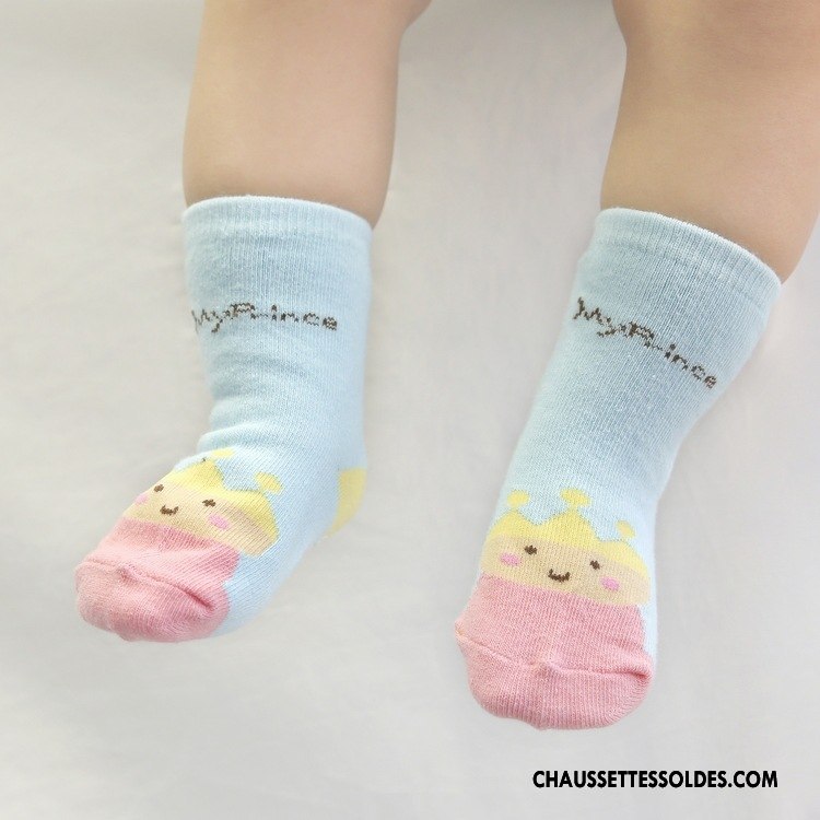 Chaussettes Mi Hautes Fille Antidérapant Bébé 100% Coton Le Nouveau Enfant Dessin Animé Bleu