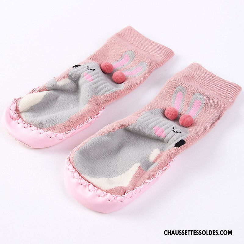 Chaussettes Mi Hautes Fille Antidérapant Cuir Le Nouveau Dessin Animé L'automne Bébé Gris