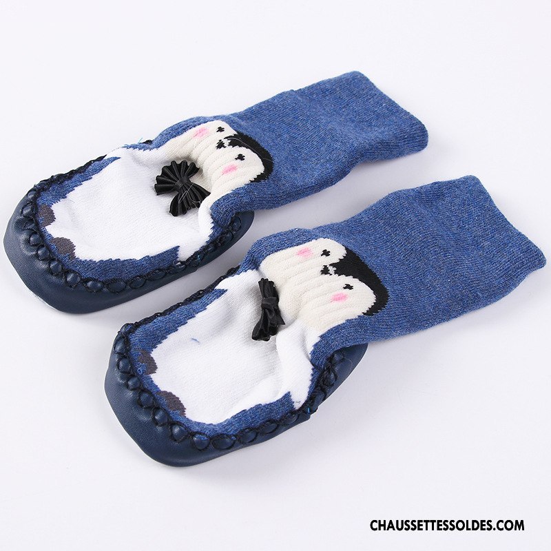 Chaussettes Mi Hautes Fille Antidérapant Cuir Le Nouveau Dessin Animé L'automne Bébé Gris