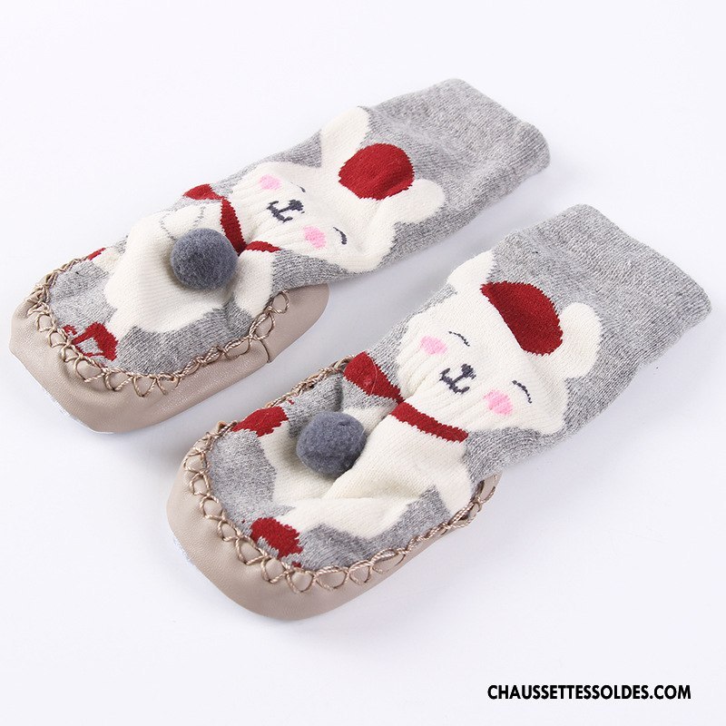 Chaussettes Mi Hautes Fille Antidérapant Cuir Le Nouveau Dessin Animé L'automne Bébé Gris