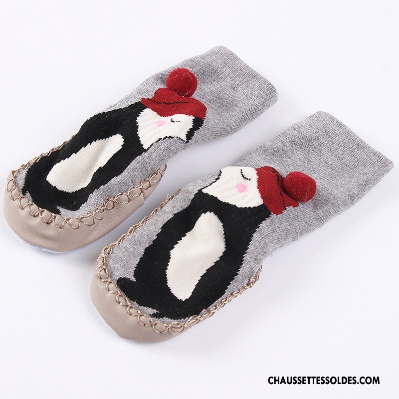 Chaussettes Mi Hautes Fille Antidérapant Cuir Le Nouveau Dessin Animé L'automne Bébé Gris