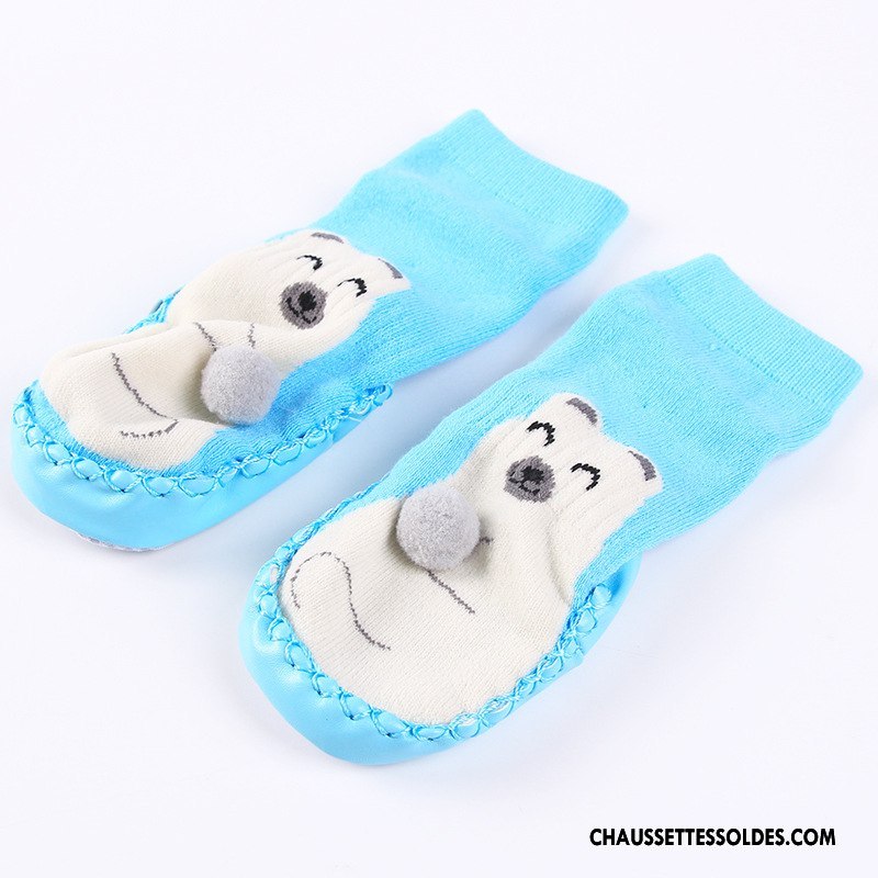 Chaussettes Mi Hautes Fille Antidérapant Cuir Le Nouveau Dessin Animé L'automne Bébé Gris