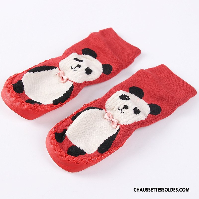 Chaussettes Mi Hautes Fille Antidérapant Cuir Le Nouveau Dessin Animé L'automne Bébé Gris