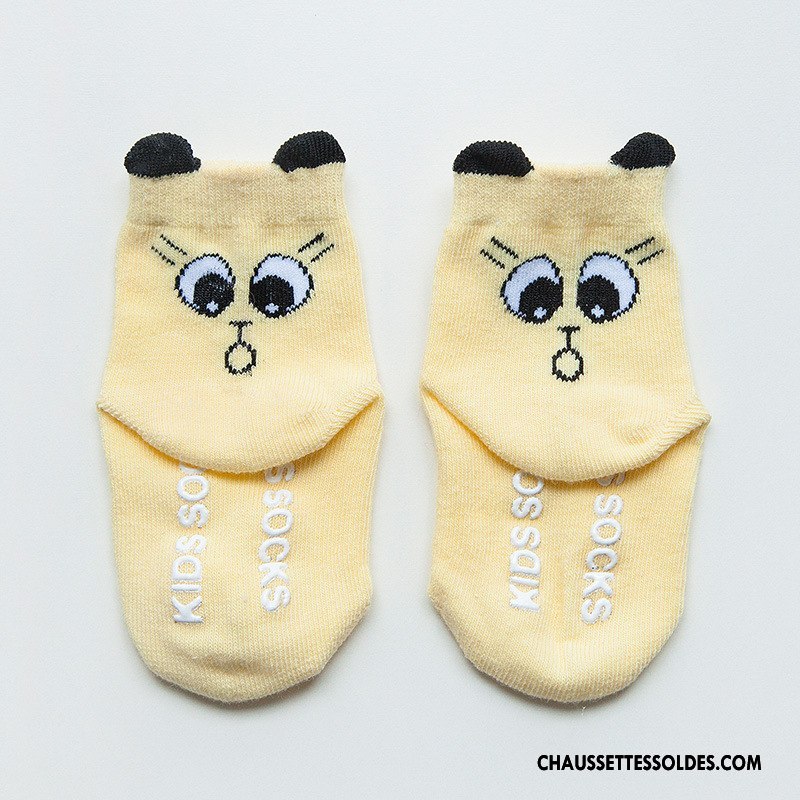 Chaussettes Mi Hautes Fille Antidérapant Dessin Animé Matelassé Enfant Bébé Coton Bio Jaune