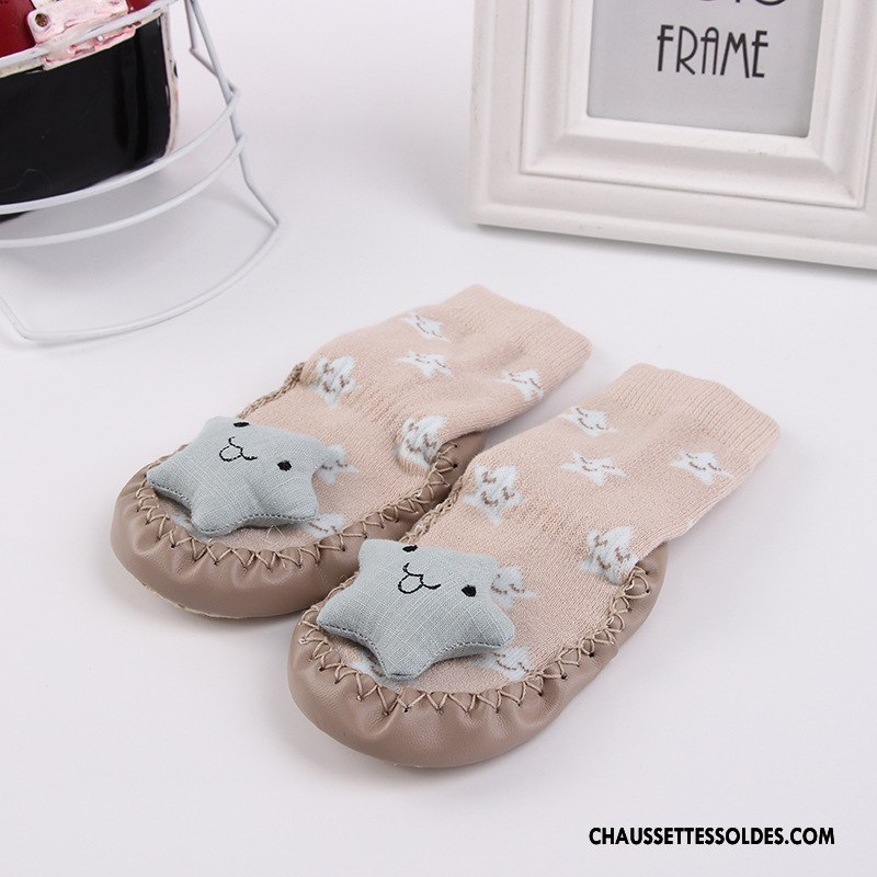Chaussettes Mi Hautes Fille Antidérapant Enfant Bébé Renforcé Hiver Cuir Bleu