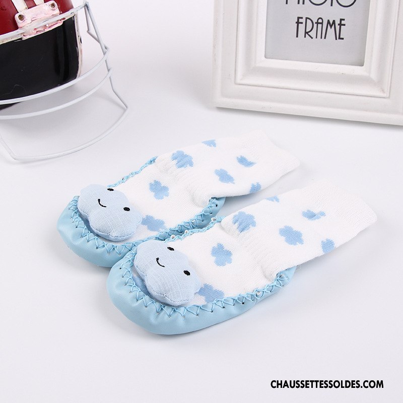 Chaussettes Mi Hautes Fille Antidérapant Enfant Bébé Renforcé Hiver Cuir Bleu