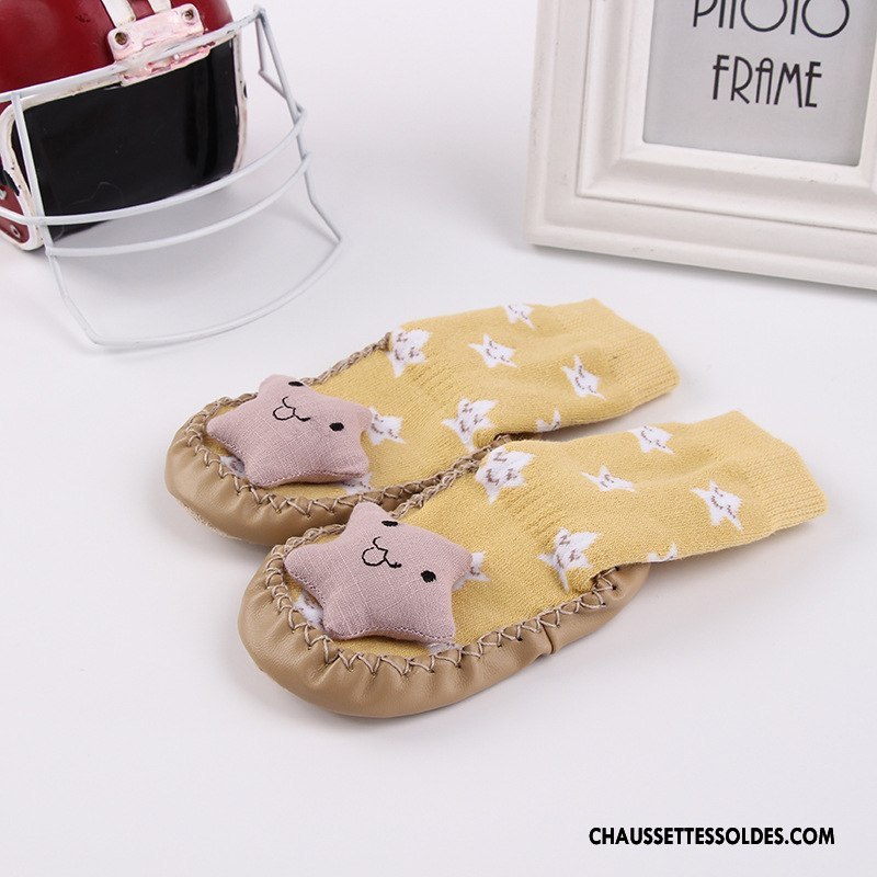 Chaussettes Mi Hautes Fille Antidérapant Enfant Bébé Renforcé Hiver Cuir Bleu