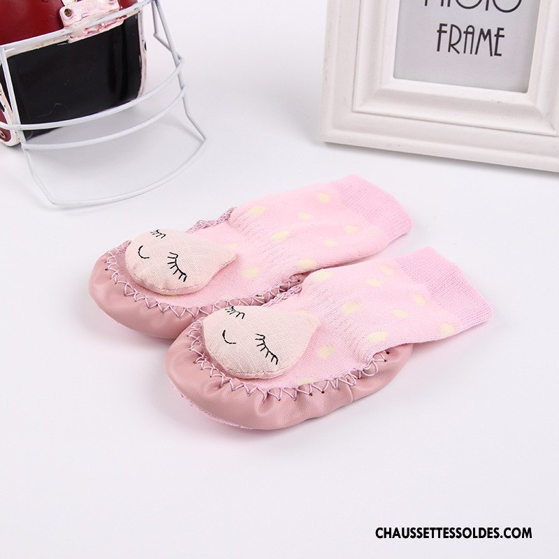 Chaussettes Mi Hautes Fille Antidérapant Enfant Bébé Renforcé Hiver Cuir Bleu
