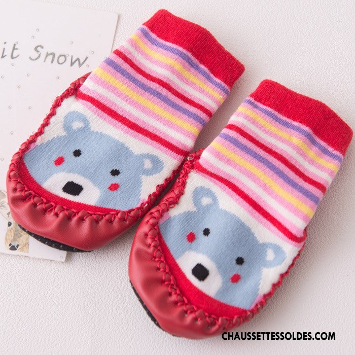 Chaussettes Mi Hautes Fille Antidérapant Enfant Cuir Petit Bébé Hiver Jaune