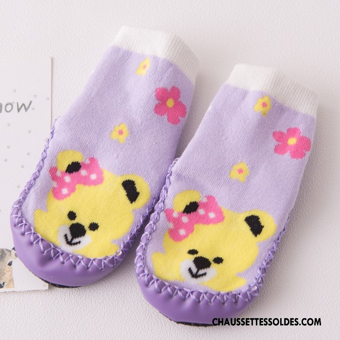 Chaussettes Mi Hautes Fille Antidérapant Enfant Cuir Petit Bébé Hiver Jaune