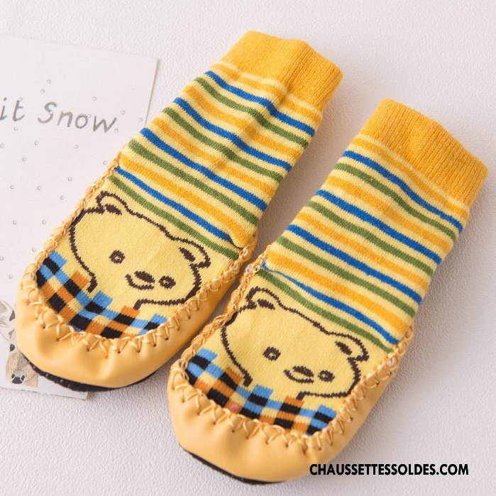 Chaussettes Mi Hautes Fille Antidérapant Enfant Cuir Petit Bébé Hiver Jaune