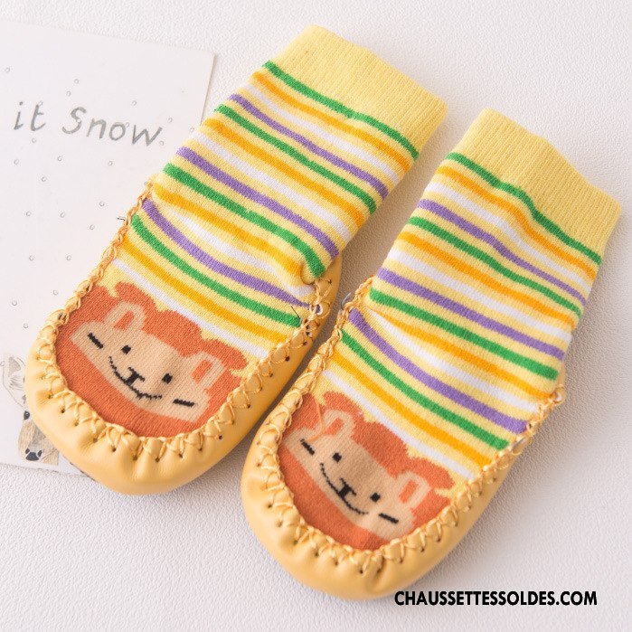 Chaussettes Mi Hautes Fille Antidérapant Enfant Cuir Petit Bébé Hiver Jaune