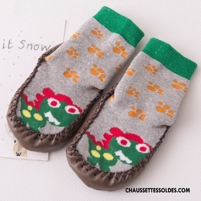 Chaussettes Mi Hautes Fille Antidérapant Enfant Cuir Petit Bébé Hiver Jaune