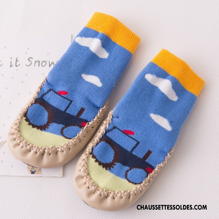Chaussettes Mi Hautes Fille Antidérapant Enfant Cuir Petit Bébé Hiver Jaune
