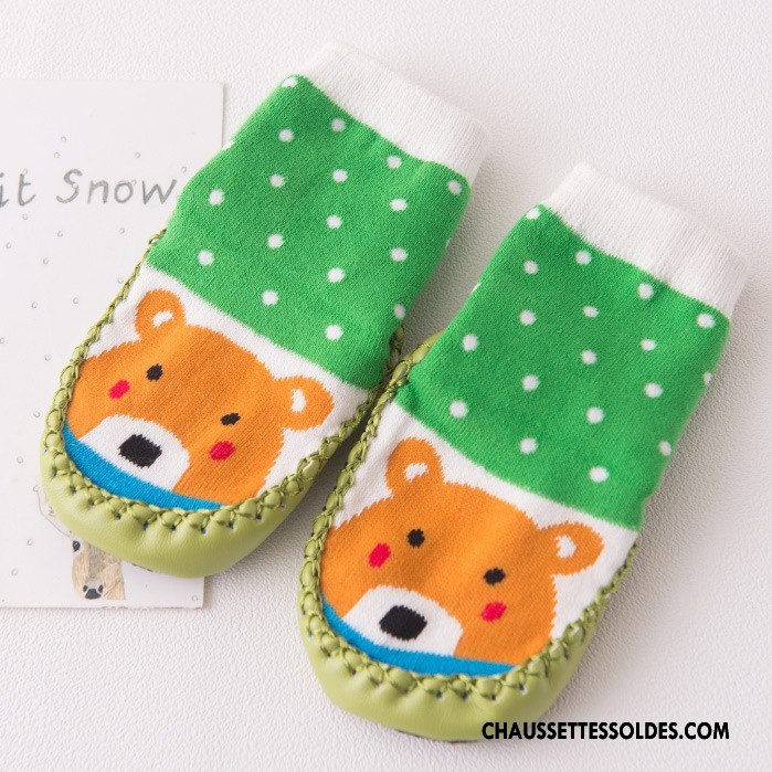 Chaussettes Mi Hautes Fille Antidérapant Enfant Cuir Petit Bébé Hiver Jaune