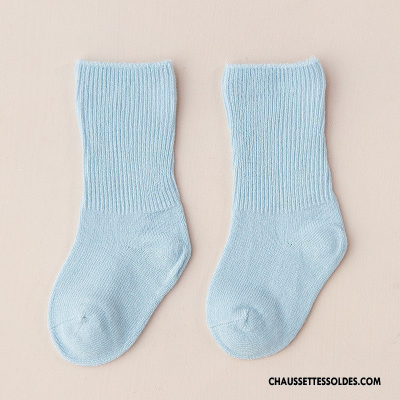 Chaussettes Mi Hautes Fille Bambou Bébé Fibre Printemps Bouche Libre L'automne Pure Bleu