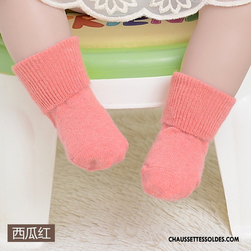 Chaussettes Mi Hautes Fille Bouche Libre Bébé Thermiques Des Chaussettes En Laine Enfant Hiver Rose