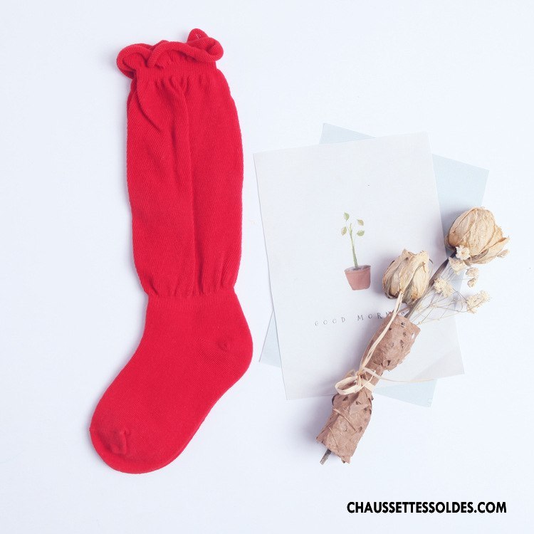 Chaussettes Mi Hautes Fille Bulle Enfant Pure Rouge