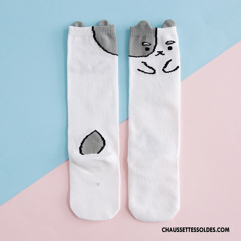Chaussettes Mi Hautes Fille Bébé Chat Charmant Bouche Libre Milieu Enfant Gris