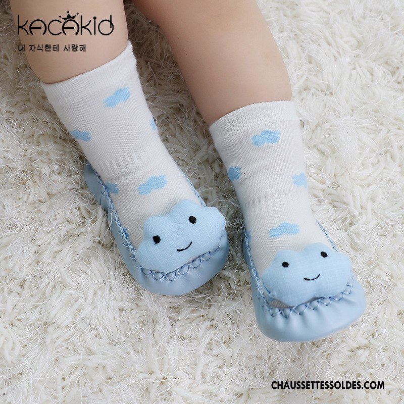 Chaussettes Mi Hautes Fille Bébé Dessin Animé Enfant Antidérapant L'automne Cuir Bleu