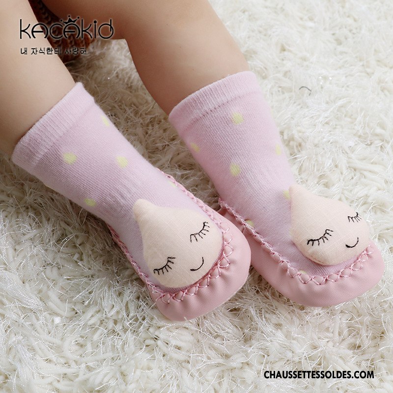 Chaussettes Mi Hautes Fille Bébé Dessin Animé Enfant Antidérapant L'automne Cuir Bleu