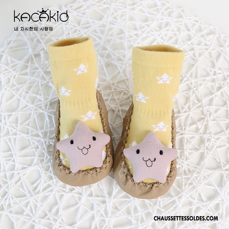 Chaussettes Mi Hautes Fille Bébé Dessin Animé Enfant Antidérapant L'automne Cuir Bleu