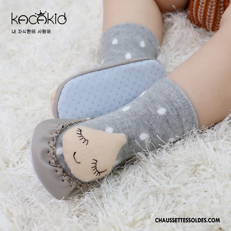 Chaussettes Mi Hautes Fille Bébé Dessin Animé Enfant Antidérapant L'automne Cuir Bleu