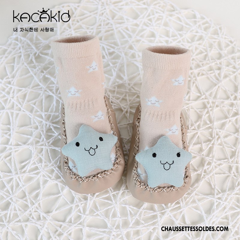 Chaussettes Mi Hautes Fille Bébé Dessin Animé Enfant Antidérapant L'automne Cuir Bleu