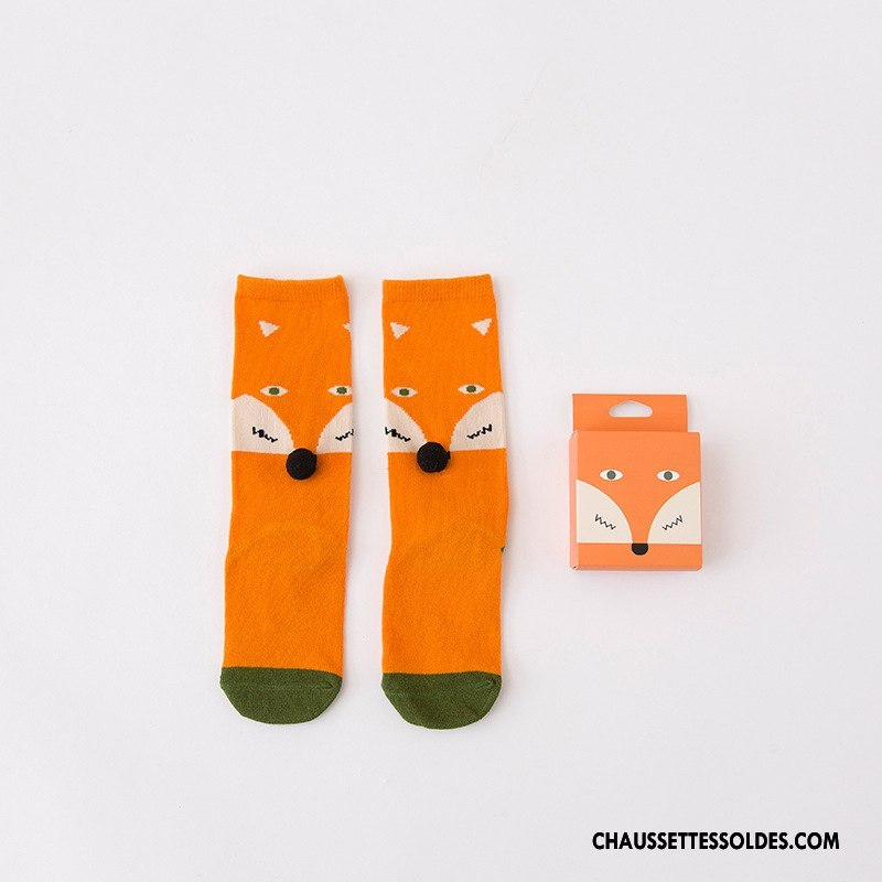Chaussettes Mi Hautes Fille Bébé Dessin Animé Renard Matelassé Original Enfant