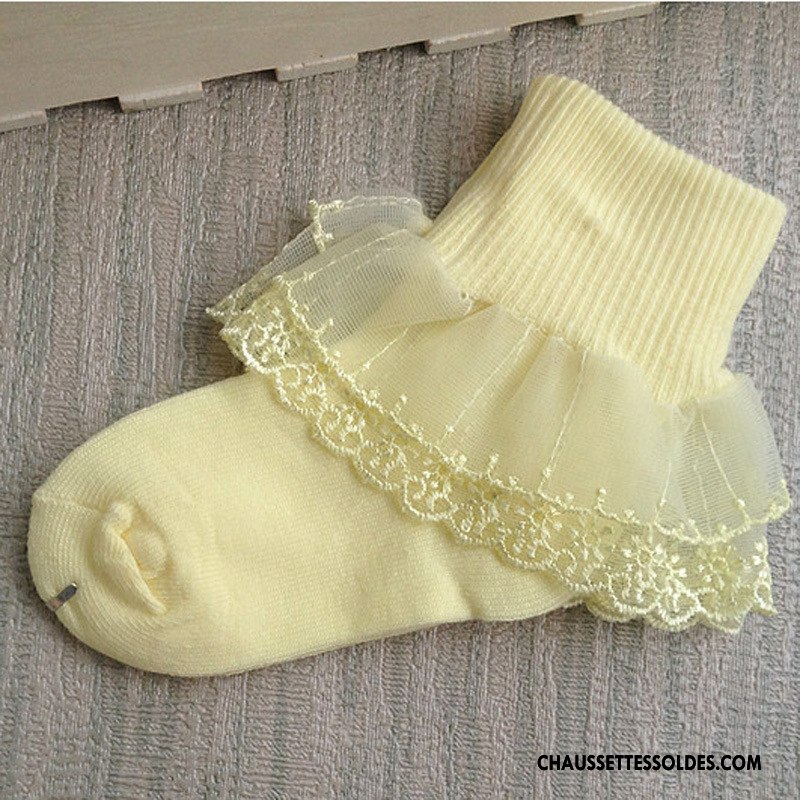 Chaussettes Mi Hautes Fille Bébé Doux Petit Courte Enfant Mode Jaune