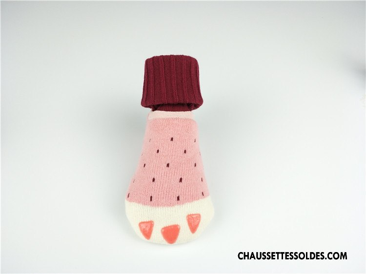 Chaussettes Mi Hautes Fille Bébé Hiver Le Nouveau Deux Morceaux Antidérapant 100% Coton Rose