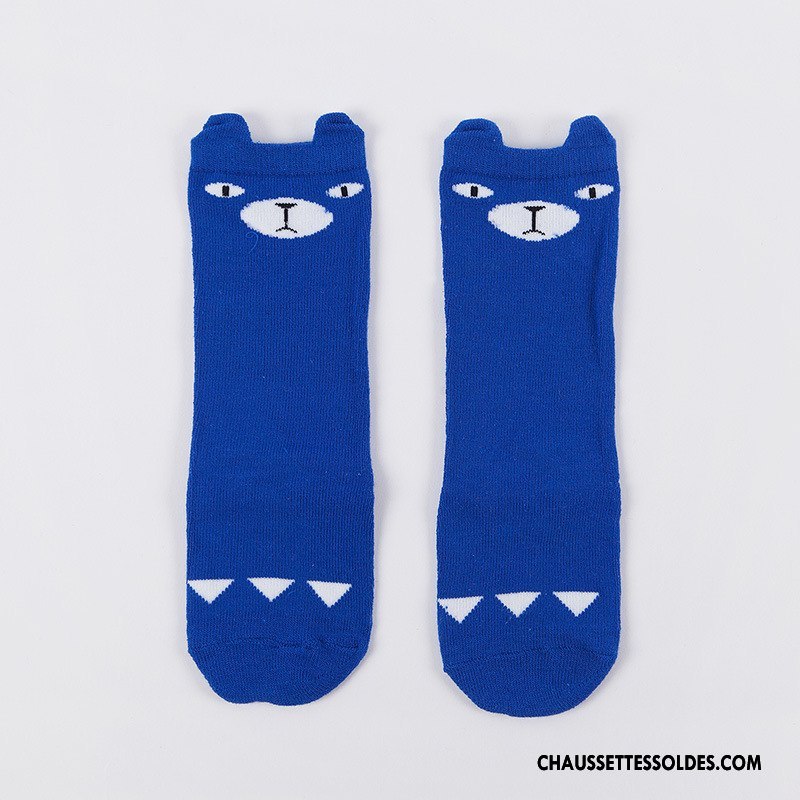 Chaussettes Mi Hautes Fille Bébé L'automne Printemps Milieu Chaussettes En Coton Enfant Bleu
