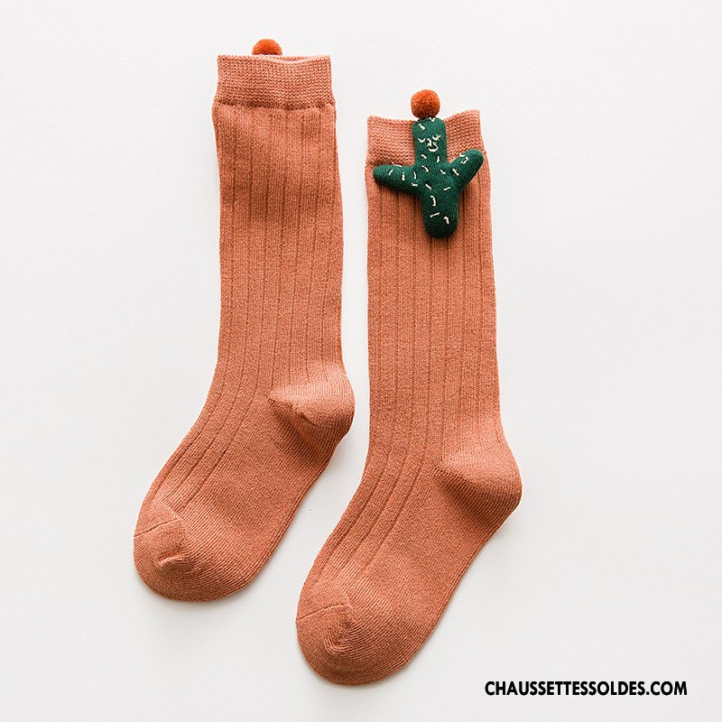 Chaussettes Mi Hautes Fille Bébé Printemps Milieu Nouvelles Arrivées Dessin Animé 100% Coton Orange