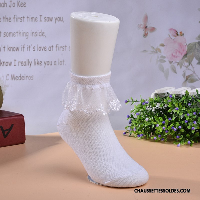 Chaussettes Mi Hautes Fille Bébé Élève Femme Chaussettes En Coton Cuisse Fishnet Dentelle Blanc Rose